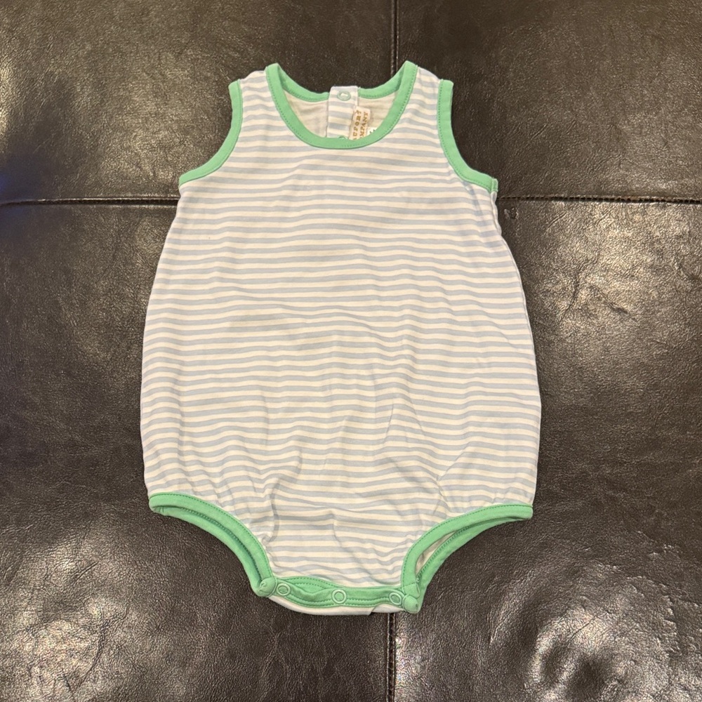 The Beaufort Bonnet Company Blue and Green Striped Romper